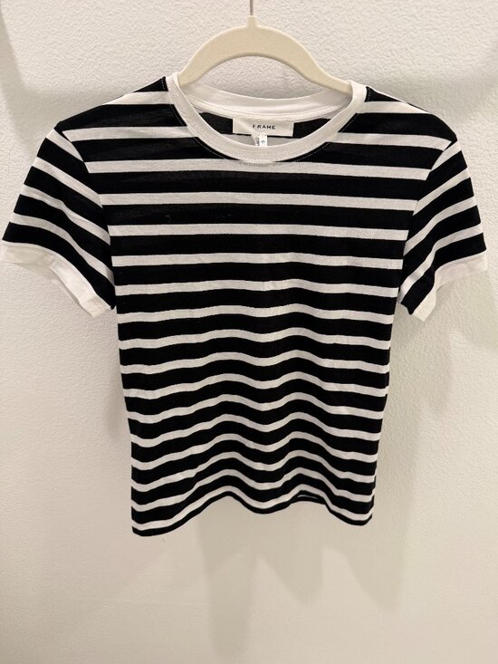 Frame Denim Tops - Frame Black White Stripe Baby Tee Crew Neck Size XS
